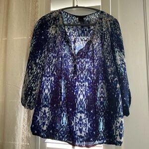 Women's Blue Printed Peasant Blouse CALVIN KLEIN Lg.